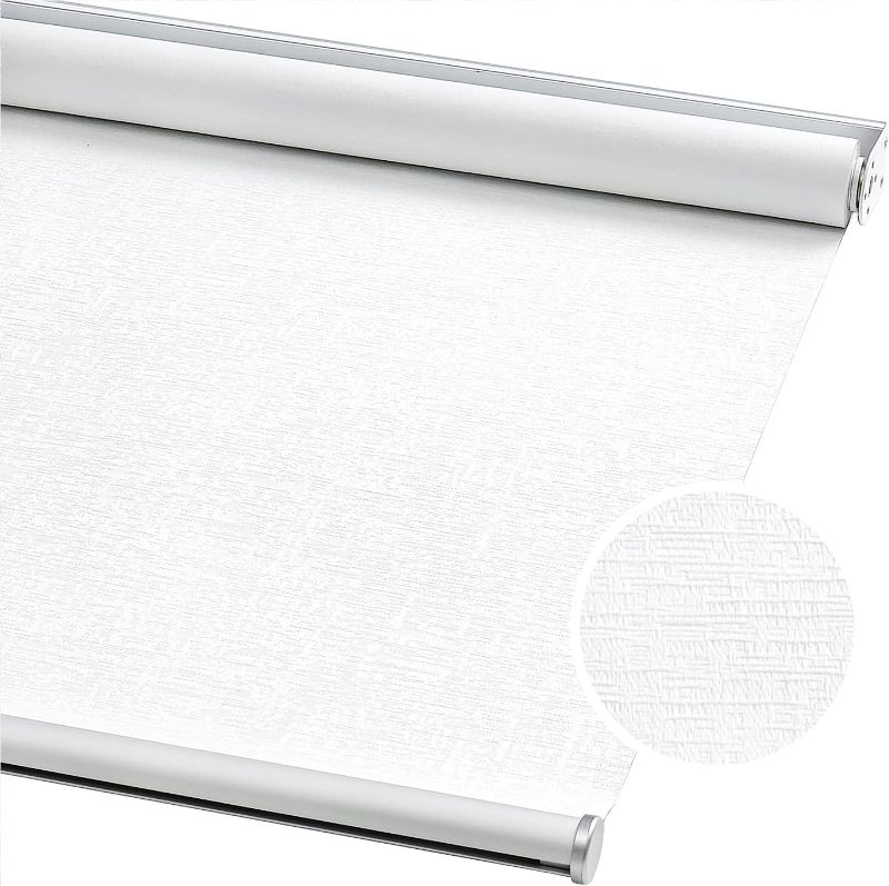 Photo 1 of ChrisDowa Cordless 100% Blackout Roller Shade, with Striped Jacquard, Thermal Insulated, UV Protection Fabric, Total Blackout Blinds for Window, French Doors, Home and Office.White, 60"x72" ***USED*** 