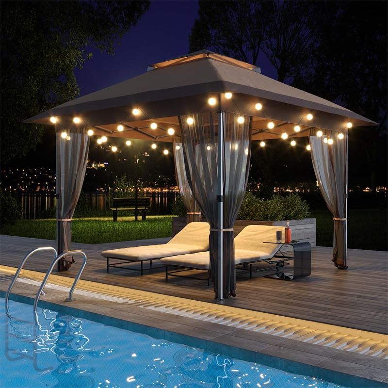 Photo 1 of 12'x12' Pop Up Gazebo, Outdoor Canopy Tent with Mosquito Nettings and Double Top Roof, Instant Canopy for Patio, Party, Backyard