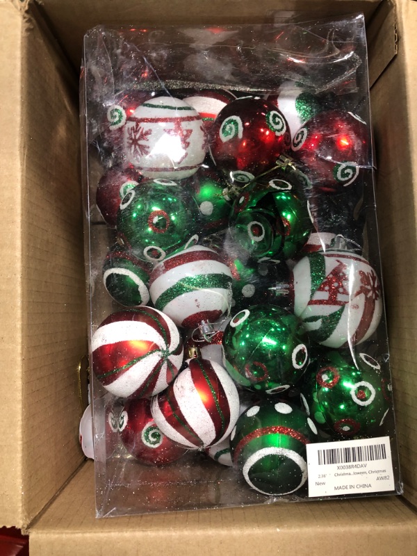 Photo 2 of 2.36’’ Christmas Balls Ornaments - 30PCS Plastic Christmas Tree Ornaments Balls, 2023 Christmas Ornaments, White Green and Red Hanging Decorations, Shatterproof Ornaments for Christmas Green&white&red