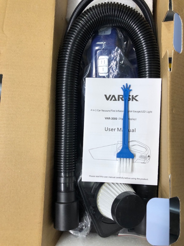 Photo 3 of VARSK Car Vacuum Cleaner High Power, 4-in-1 Handheld Car Vacuum Portable Tire Inflator with LED Light and Digital Tire Pressure Gauge LCD Display, 12V DC, 15FT Cord, Car Gifts for Men Women Blue