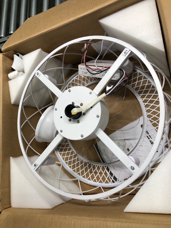 Photo 3 of 20" Caged Ceiling Fans with Lights, Modern White Bladeless Ceiling Fan Light with Remote Control 6 Speeds Reversible Noiseless Motor, Fandelier Ceiling Fan with Light for Bedroom/ Living Room
