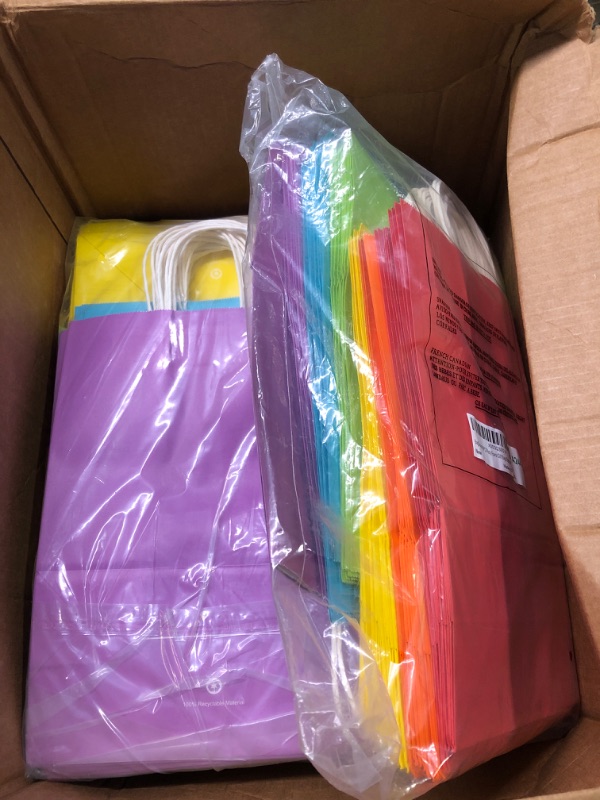 Photo 3 of 48 Pieces Gift Bags Bulk, 8 Colors Kraft Paper Party Favor Bags with Handle, Rainbow Goodie bags for Birthday, Gift, Wedding, Baby Shower, and Celebrations, Medium 8 * 4.75 * 10"
