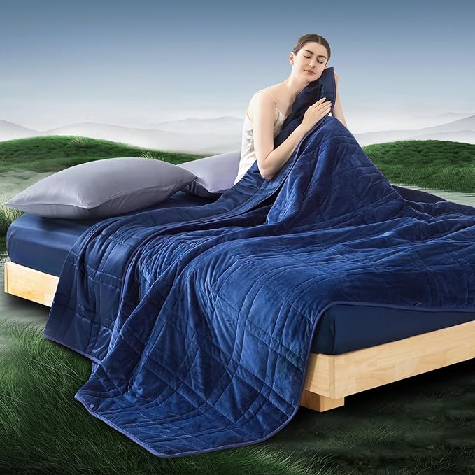 Photo 1 of *** HEAVY ** Weighted Blanket King Size 30lbs (88''x104'', Dual-Sided), Reversible Cozy Warm Velvet & Cooling Tencel King Weighted Blanket for Adults and Couples All Season Use - Carry Bag Included, Navy Blue