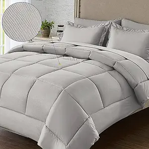 Photo 1 of **USED** Bedstory Queen Bed in a Bag 7 Pieces Comforter Set Queen, Wood Grain Texture Bedding Comforter Set Light Grey Bed Set with Comforter, Pillowcases, Flat Sheet, Fitted Sheet and Pillow Shams