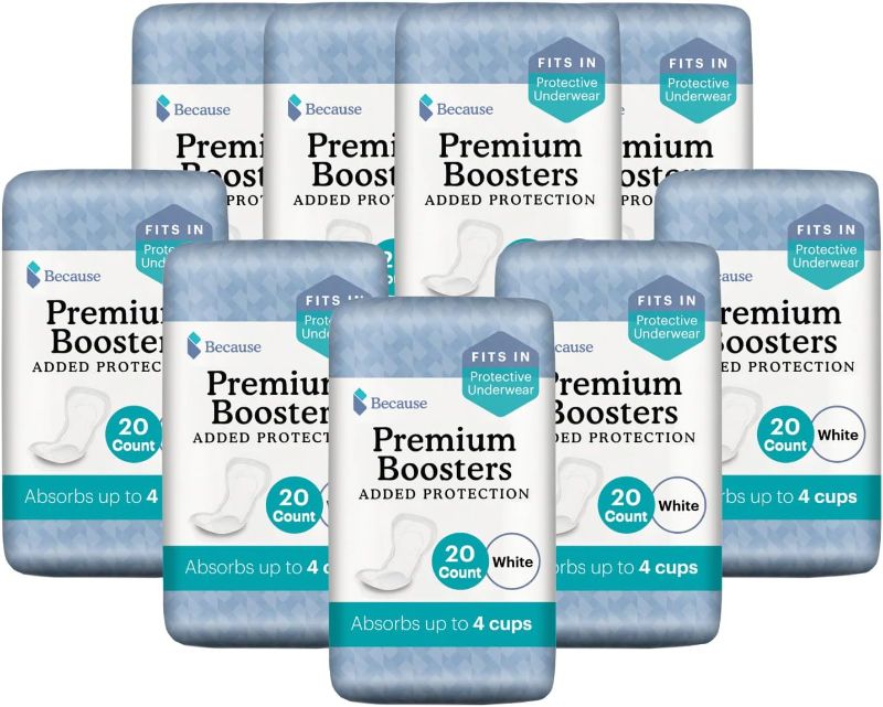 Photo 1 of Because Premium Incontinence Boosters - Add Extra Absorbency to Adult Diapers - Super Absorbent, Soft, Contoured Fit - Unisex -180 Count (Pack of 1)