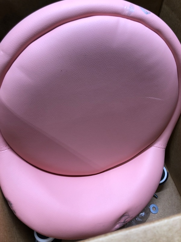 Photo 5 of **USED**
**NOT COMPLETE**  NEEDS CLEANED** KKTONER PU Leather Round Rolling Stool with Back Rest Height Adjustable Swivel Drafting Work SPA Medical Task Chair with Wheels Pink