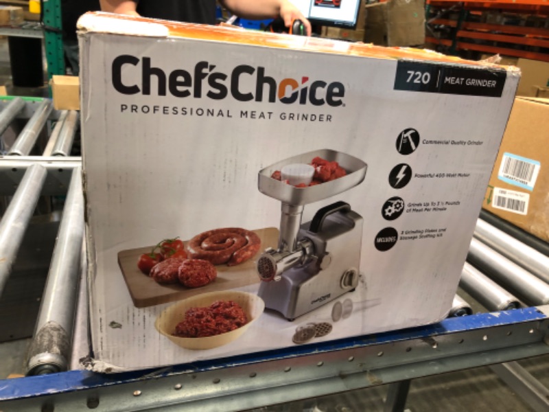 Photo 4 of Chef's Choice 720 Professional Commercial Meat Grinder with Three-Way Control Switch Stuffing & Reverse, 3 Grinding Plates, Silver