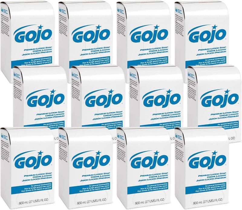Photo 1 of Gojo Premium Lotion Soap, Waterfall Fragrance, 800 mL Lotion Hand Soap Refill 800 Series Bag-In-Box Soap Dispenser (Pack of 12) - 9106-12