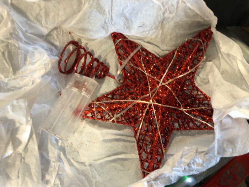 Photo 1 of 6 Inches Star Tree Topper Exquisite Shimmery Christmas Tree Topper for Christmas Tree Decoration (Red)
