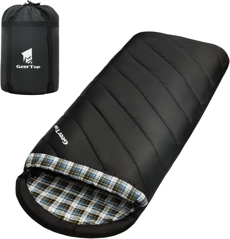 Photo 1 of **USED** GEERTOP Flannel Sleeping Bag for Adults XXL, Large Wide Camping Sleeping Bag 4 Season, 0 Degree Sleeping Bag for Winter Cold Weather
