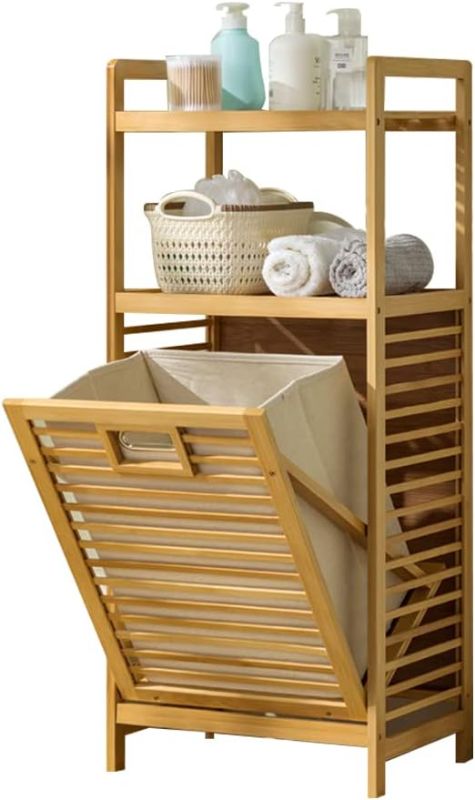 Photo 1 of ***Missing stand*** Baveke Laundry Hamper with 2-Tier Shelves and Tilt Out Basket, Laundry Baskets Organizer Hampers Bathroom Storage Shelf for Laundry Room, Bathroom, Nursery, Bedroom, Guest Room, Closet (Large)