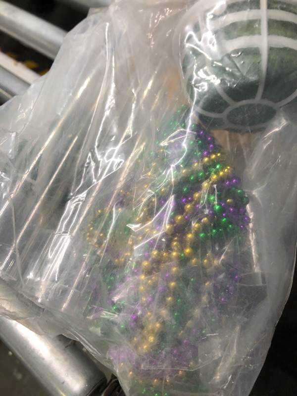 Photo 1 of Maxcheck 126 Pcs Mardi Gras Table Centerpiece Bead Ostrich Feathers Centerpiece Natural Gold Green Purple Feathers Bulk with Bead and Acrylic Vase for Table Carnival New Orleans Masquerade Party