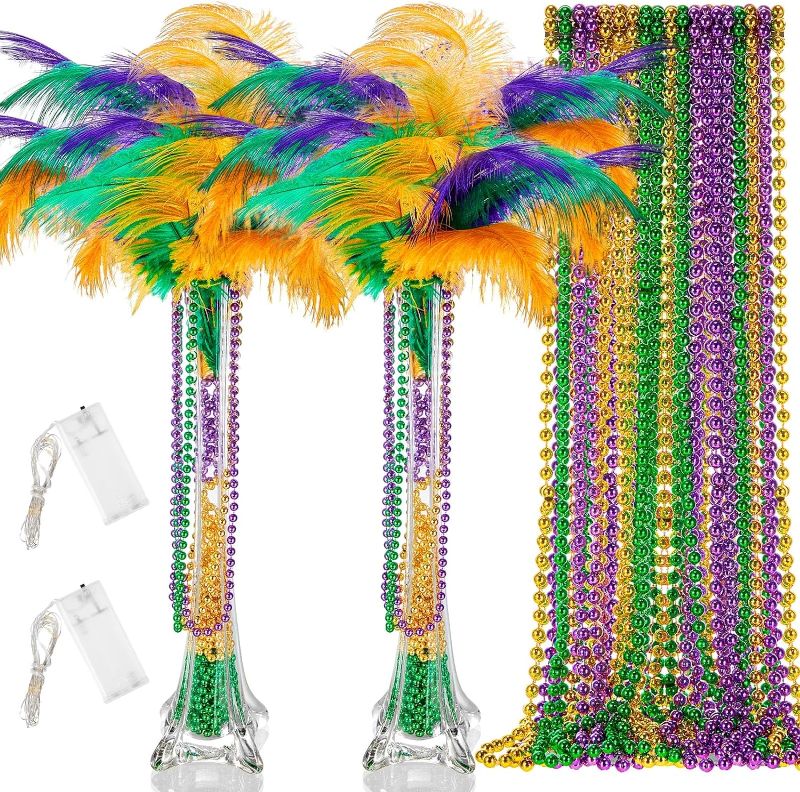 64 Pcs Mardi Gras Table Centerpieces Decorations with Light String Gold ...