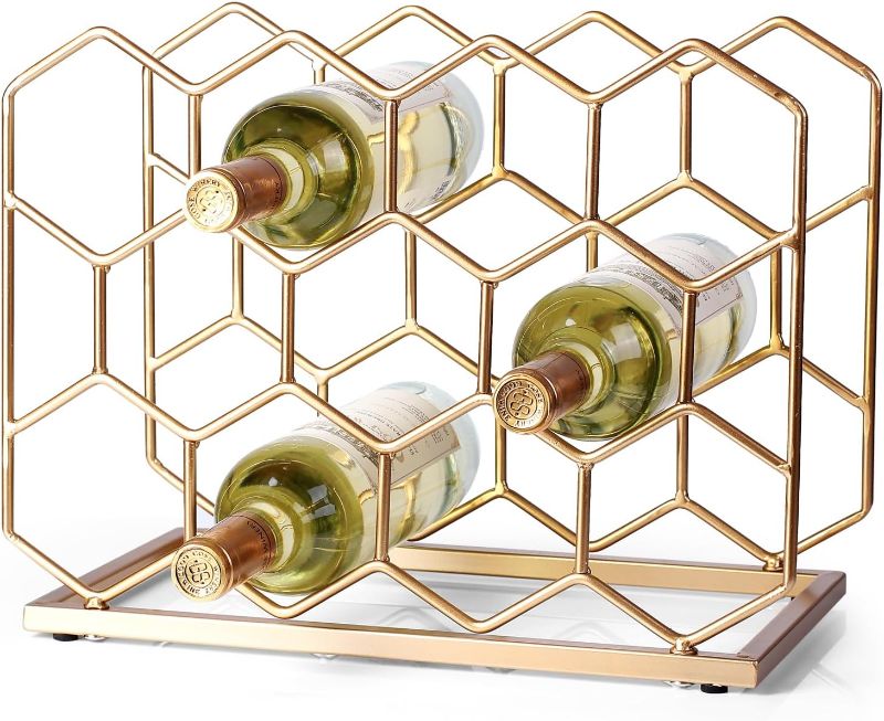 Photo 1 of 14 Bottle Countertop Wine Rack - Freestanding Modern Gold Metal Wine Rack - Tabletop Wine Holder Stand for Cabinet, Pantry, Wine Bottle Storage