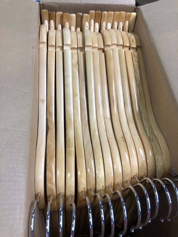 Photo 1 of 30-Pack Wooden Hangers with 360° Hook - Durable, Smooth Finish Suit Hangers for Clothes, Jackets, Shirts - Natural Wood