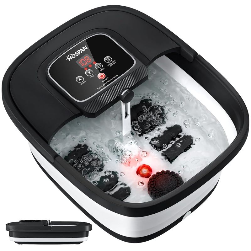 Photo 1 of Collapsible Foot Spa with Heat, Bubble, Red Light, and Temperature Control, Foot Bath Massager with 8 Shiatsu Massage Rollers, Pedicure Foot Spa for Relaxation and Stress Relief, Black