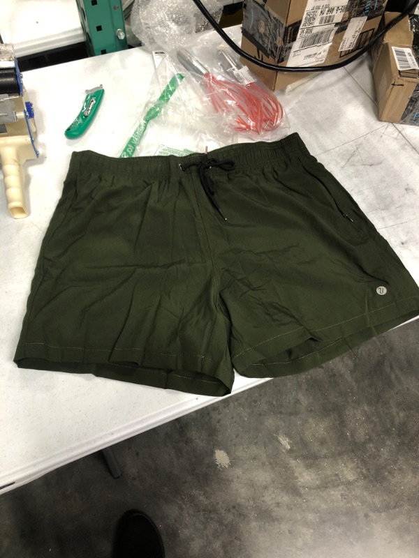 Photo 3 of BRISIRA Mens Swim Trunks Swim Shorts Quick Dry 5 inch Inseam Beach Shorts with Compression Liner and Zipper Pocket 34 Armygreen