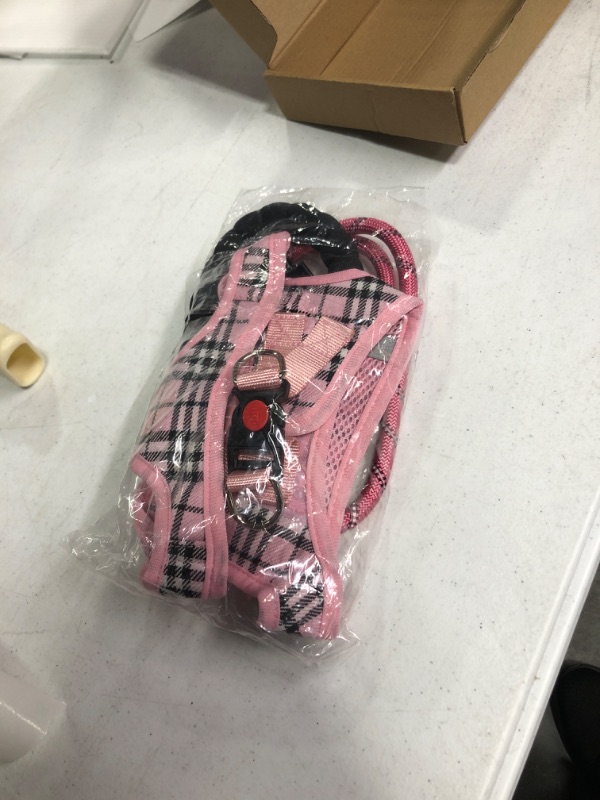 Photo 4 of matilor Dog Harness Step-in Breathable Puppy Cat Dog Vest Harnesses for Small Medium Dogs L (Chest 17''-20'', Weight 14-19 lb) Pink Plaid