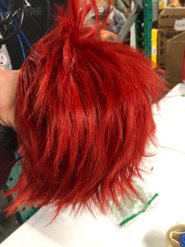 Photo 2 of Anogol Wig Cap+ Short Red Anime Cosplay Wig Synthetic Red Hair Party Wigs Red Spiky Wig Red Wavy Short Wig for Men Red Wig for Halloween Christmas Party Short Red Crazy Wig for Boys Men Women Girls