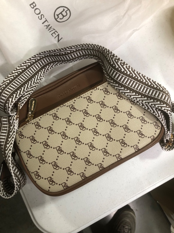 Photo 1 of BOSTANTEN Quilted Crossbody Bags for Women Vegan Leather Purses Small Shoulder Handbags with Wide Strap Coffee With Beige