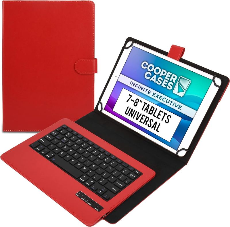 Photo 1 of Cooper Infinite Executive Keyboard Case for 7, 7.9, 8" Tablets | Universal Fit | 2-in-1 Leather Folio Cover & Bluetooth Wireless Keyboard with Hotkeys 7 - 8 inch red