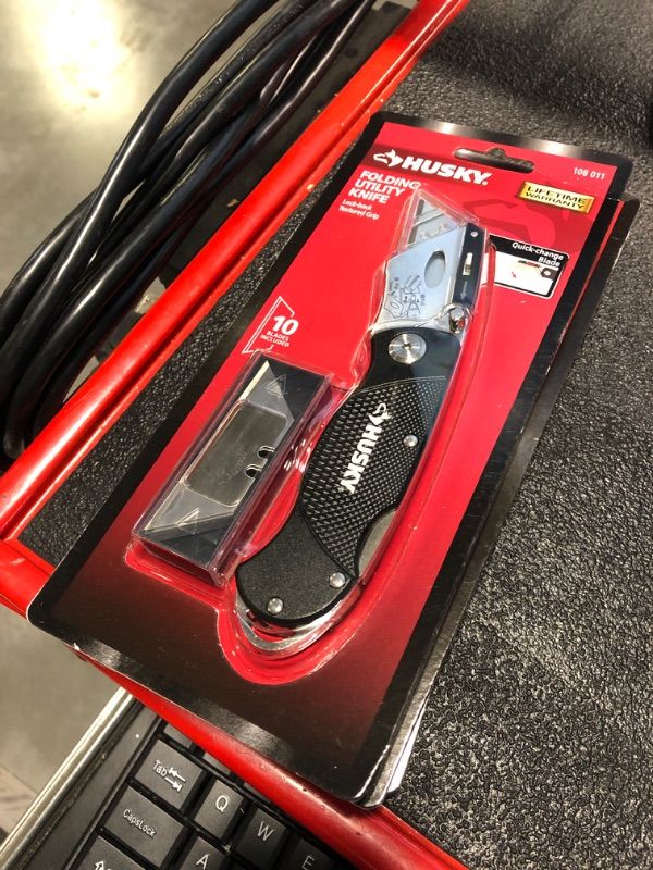 Photo 1 of Husky Folding Lock-Back Utility Knife (3-Pack)