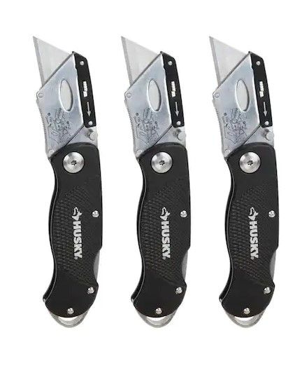 Photo 1 of Husky Folding Lock-Back Utility Knife (3-Pack)