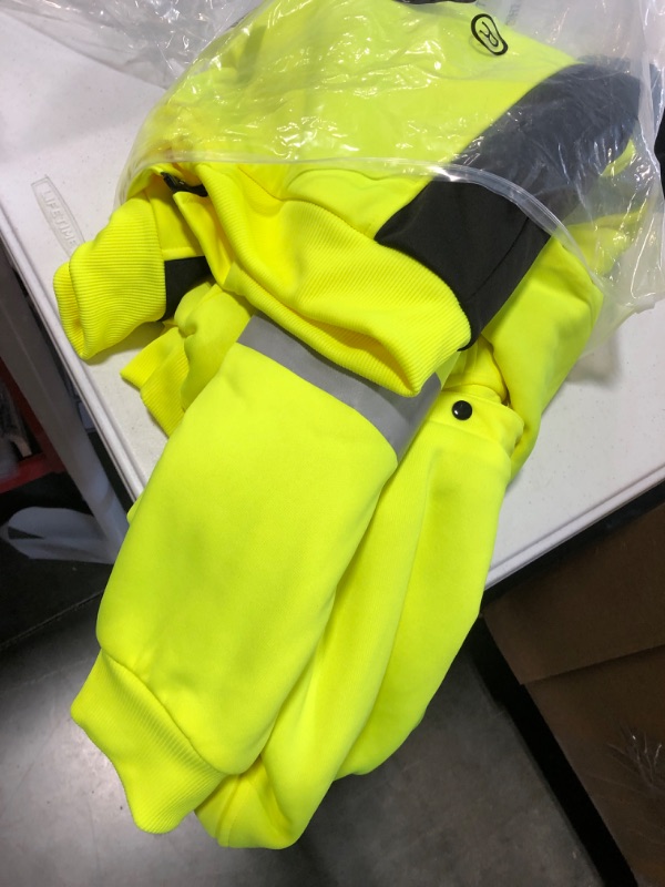 Photo 3 of PALAMLY High Visibility Sweatshirt for Women Reflective Wool Fleece Hi Vis Safety Work Hoodie with Detachable Hat Yellow XX-Large Yellow