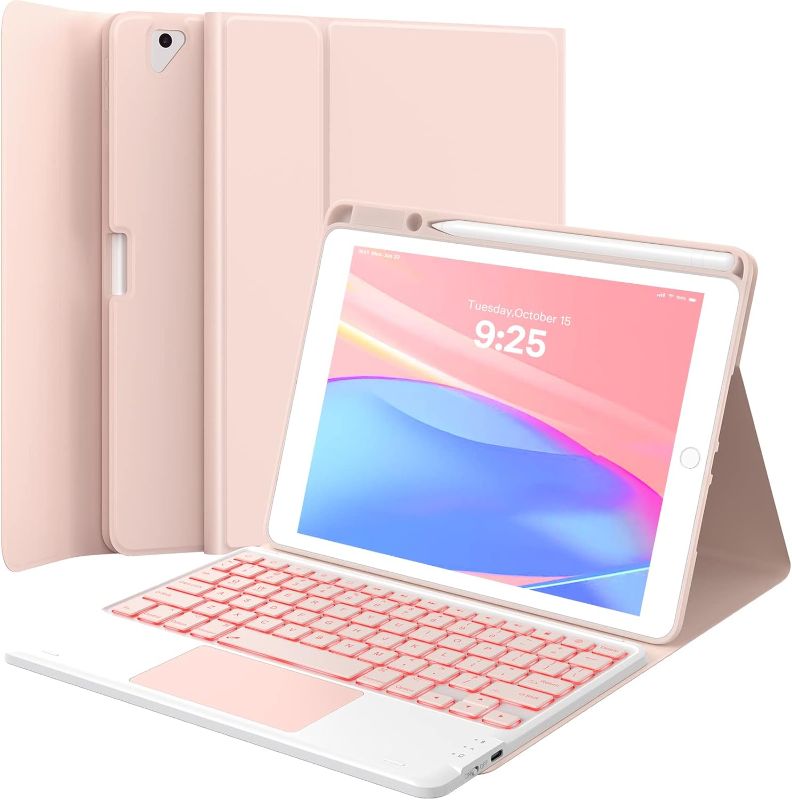 Photo 1 of GreenLaw iPad 9th Generation Case with Keyboard 10.2" 2021, Stain-Resistant Surface, 2 BT Connection, 7 Color Backlit, Detachable Keyboard Case for 8th Gen 2020, 7th Gen 2019, Air 3, Pro 10.5 Pink