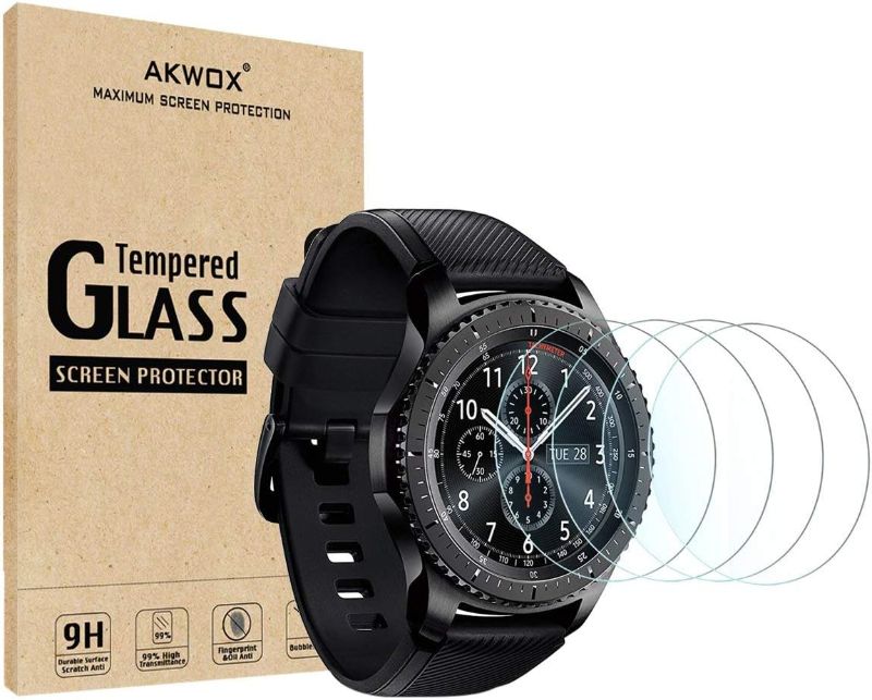 Photo 1 of (4-Pack) Gear S3 Tempered Glass Screen Protector, Akwox [0.3mm 2.5D High Definition 9H] Premium Clear Screen Protective Film for Samsung Gear S3 Frontier / Classic Smart Watch 1.3 Inch