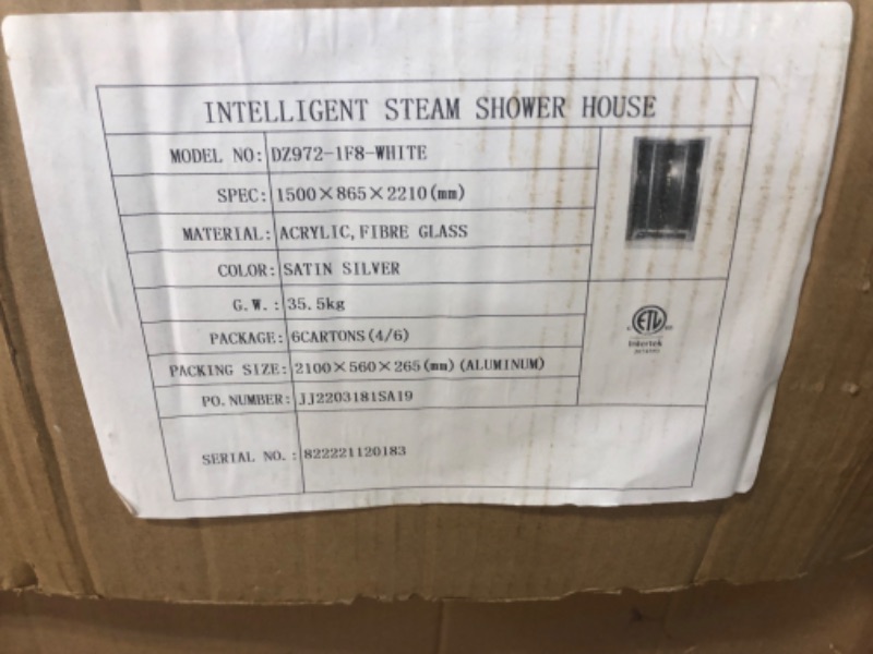 Photo 18 of Platinum DZ972 Steam Shower
** MUST HAVE A PICKUP TRUCK TO RECEIVE ITEMS, THIS ITEM WAS NOT TESTED, 6 LARGE PACKAGES**