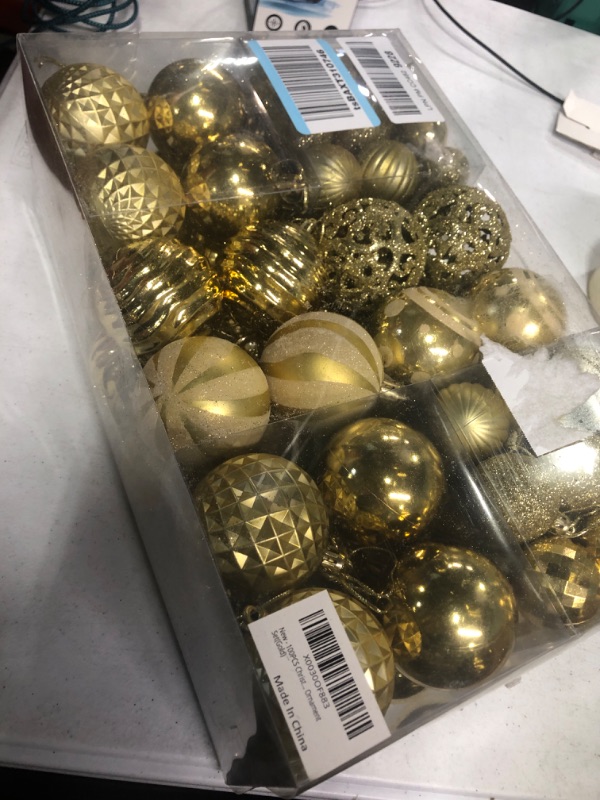 Photo 2 of 100PCS Christmas Ball Ornaments, Assorted Shatterproof Christmas Tree Decorations, Seasonal Decorative Hanging Baubles Decor Set for Xmas/Holiday/Party, Glitter&Painting Ornament Set (Gold)