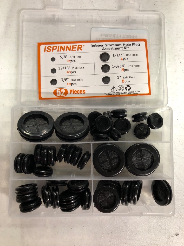 Photo 2 of ISPINNER 52pcs 6 Sizes Rubber Grommet, Double Sided Round Rubber Hole Plug, Drill Hole 5/8" 13/16" 7/8" 1" 1-3/16" 1-1/2" (Black)