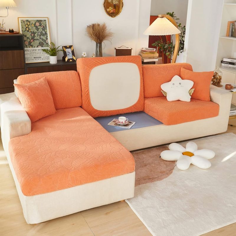 Photo 1 of 2024 New Wear-Resistant Universal Sofa Cover, Stretch Couch Cushion Slipcovers Replacement, Anti-Slip L Shape Sofa Covers, Chaise Lounge Sofa Slipcover (Leaves Orange,M Back Cover) ***SINGLE COVER***