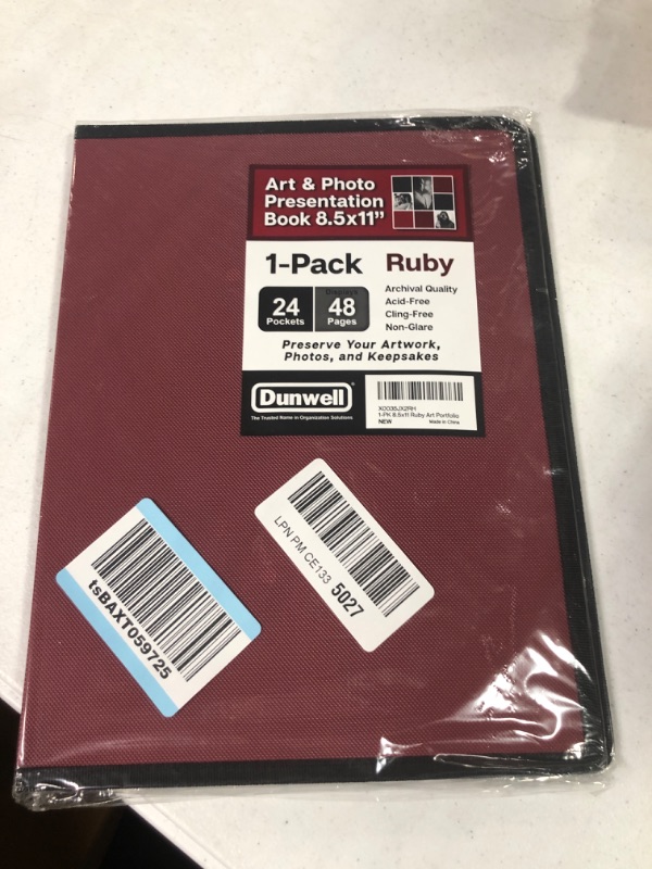 Photo 2 of Dunwell Portfolio Folder for Artwork (Ruby) - 8.5 x 11 Binder Folder with Plastic Sleeves, 24 Pockets for 48 Pages, Art Portfolio Binder Organizer, Flexible Poly Cover, Letter Size Presentation Folder 8.5x11" Ruby