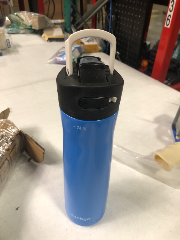 Photo 3 of *USED* Contigo Ashland Chill Stainless Steel Water Bottle with Leakproof Lid & Straw, Water Bottle with Handle Keeps Drinks Cold for 24hrs & Hot for 6hrs, Great for Travel, School, Work, & More, 24oz 24oz Blue Poppy