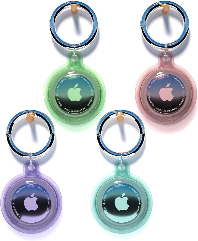 Photo 1 of 4 Pack Airtag Keychain Waterproof, Air Tag Holder for Apple Airtag GPS Tracker, Soft Full-Body Shockproof Apple Tag Case for Dog Cat Collar, Luggage, Keys (4 Colors)
