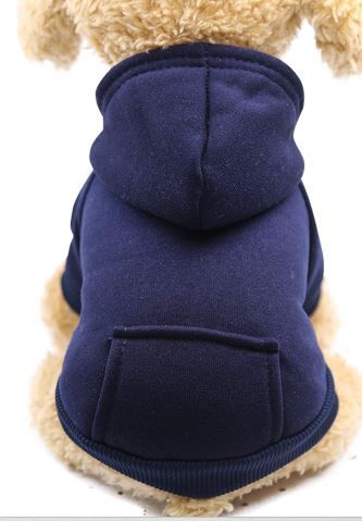 Photo 1 of 2 Pieces Winter Dog Hoodie Warm Small Dog Sweatshirts with Pocket Cotton Coat for Dogs Clothes Puppy Costume (M) Dark Blue Medium