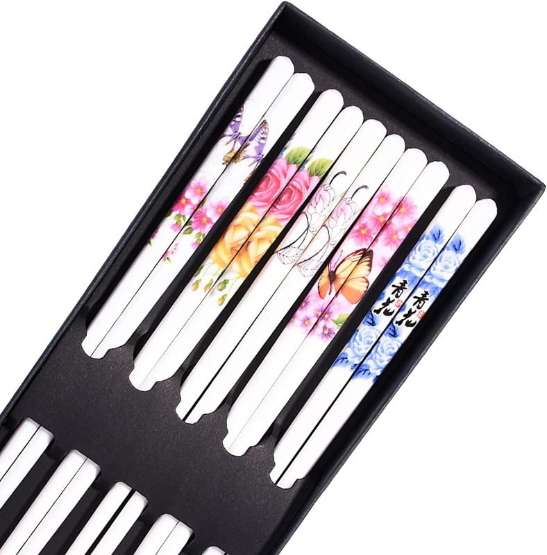 Photo 1 of 5 Pairs Porcelain Chopsticks, 9.5 Inch High-grade Bone Chopsticks, Reusable Dishwasher Safe
