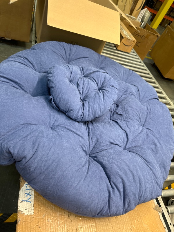 Photo 3 of ***Cushion only*** Sutteles Papasan Chair Cushion, Tufted Double Papasan Cushion, Outdoor Papasan Cushion with Ties(Pack of 2), Papasan Cushion Only, Fits 44" or 48" Papasan Chairs (48x48, Blue) 48x48 Blue