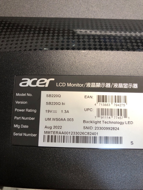 Photo 5 of Acer 21.5 Inch Full HD (1920 x 1080) IPS Ultra-Thin Zero Frame Computer Monitor (HDMI & VGA Port), SB220Q bi 21.5-inch FHD Monitor