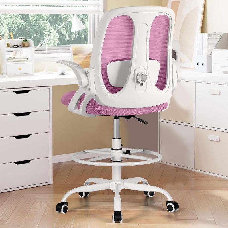 Photo 1 of Drafting Chair Tall Ergonomic Office Chair Standing Desk Stool Chair with Adjustable Lumbar Support and Footrest Ring Executive Computer Chair