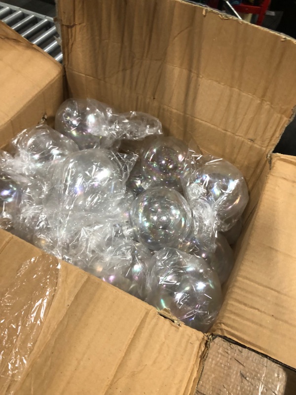 Photo 3 of 48 Pcs Funtery 4'' Christmas Clear Iridescent Ornaments Balls 4 inch Plastic Iridescent Ball Christmas Clear Plastic Fillable Baubles Ball for Christmas Party Birthday Wedding Decorations