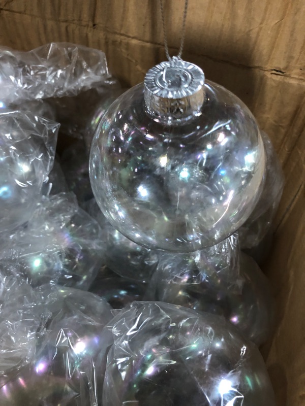 Photo 4 of 48 Pcs Funtery 4'' Christmas Clear Iridescent Ornaments Balls 4 inch Plastic Iridescent Ball Christmas Clear Plastic Fillable Baubles Ball for Christmas Party Birthday Wedding Decorations