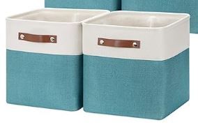 Photo 1 of **USED** HNZIGE Fabric Storage Cube Bins Baskets for Organizing, 11 inch Cube Storage Baskets, Collapsible Storage Baskets with Handles, Closet Organizers Storage Home Toy Nursery room(White Teal)