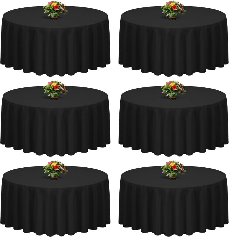 Photo 1 of 6 Pack Black Round Tablecloth 90 Inch Polyester Table Cloth for Round Tables Stain and Wrinkle Resistant Washable Table Cover for Wedding Dinning Banquet Party Restaurant