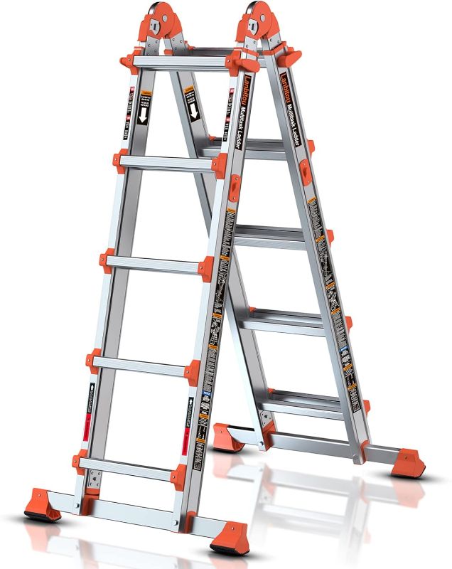 Photo 1 of 
Roll over image to zoom in







6 VIDEOS
Ladder, A Frame 5 Step Ladder Extension, 17 Ft Anti-Slip Multi Position Ladder, Storage Folding Ladder, 330 lbs Security Load Telescoping Aluminum Ladders for Stairs Home Indoor Outdoor Roof
