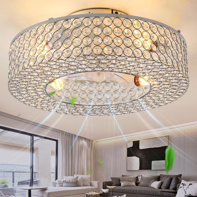 Photo 1 of 19.6'' Modern Luxury Enclosed Crystal Ceiling Fans with Lights Caged Fandelier,Lighting & Ceiling Fans,Suitable for Room and Living Room,3 Light Color Change and 6 Speeds with E26 Bulbs