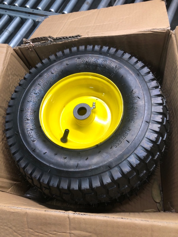 Photo 3 of 13x5.00-6 Tire and Wheel Assembly (2-Pack), Tubeless Lawn Mower Tire with Rim, with 3/4” Bushings and 3” Centered Hub Length