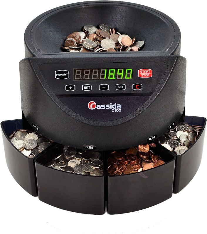 Photo 1 of Cassida C100 Electronic Coin Sorter/Counter, Countable Coins 1¢, 5¢, 10¢, 25¢, 250 Coins/min, 110 VAC